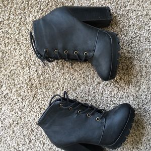 Black leather ankle booties